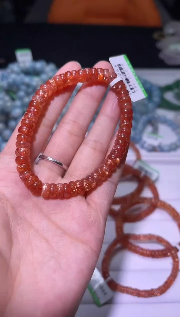 未镶嵌手串长石J131-7mm金太阳算盘珠单圈-多样性发其一