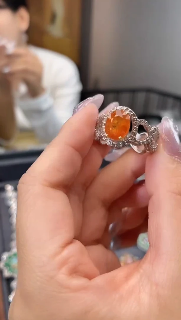 未镶嵌戒指石榴石（芬达石）3.47ct天然芬达石戒指