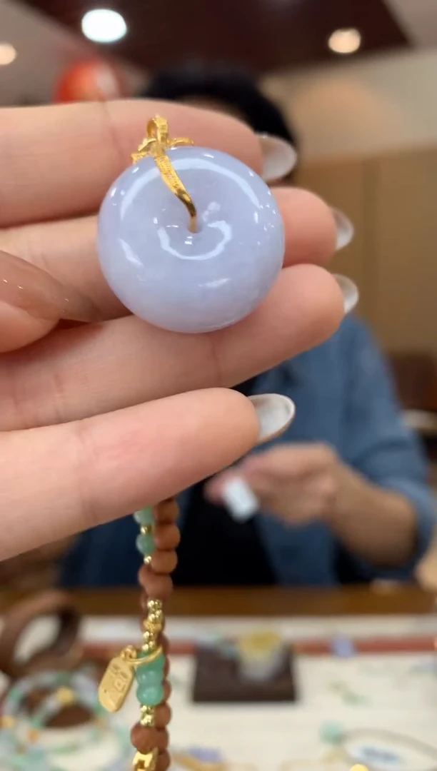 吊坠(不含链)18K金镶嵌翡翠平安扣