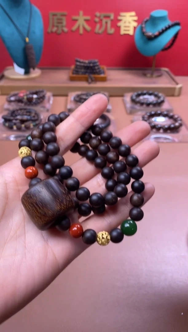 【闪购商品】沉香手串P玉化紫08+虎斑留疤白棋楠沉香木雕顶珠