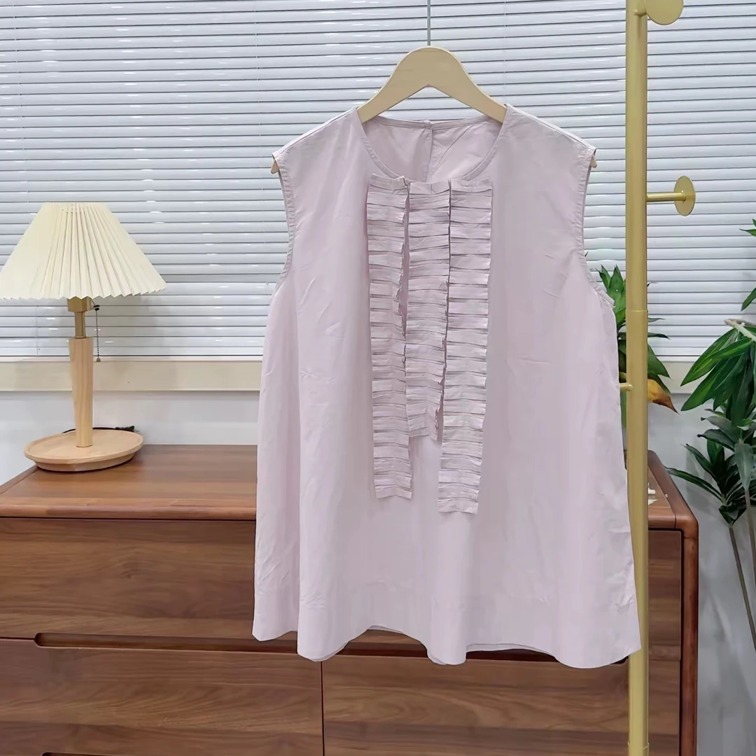 【原歌2】夏季新款全棉前片抽褶无袖上衣女YG789