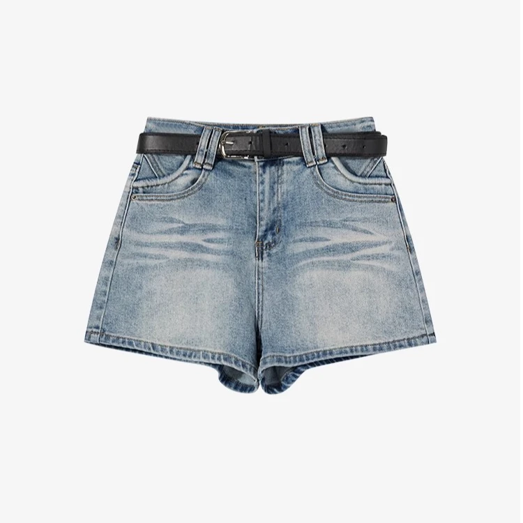 羊城故事美式直筒高腰牛仔短裤女2025新款设计感宽松显瘦热裤8303