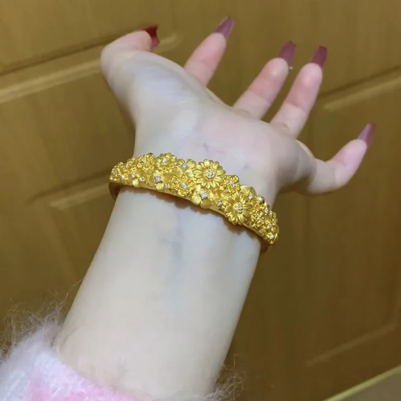 瑞诺黄金繁花锦簇手镯女新款999足金闭口镯子生日礼物送女友老婆