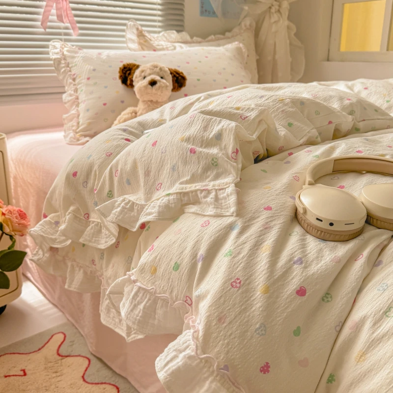 少女心四件套水洗棉2025新款可爱床品云感棉被套床单人宿舍三件套