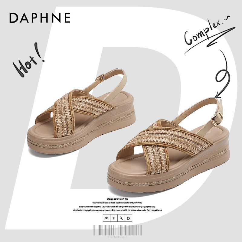 达芙妮网红爆款运动凉鞋女鞋2025新款夏季外穿厚底编织百搭休闲鞋