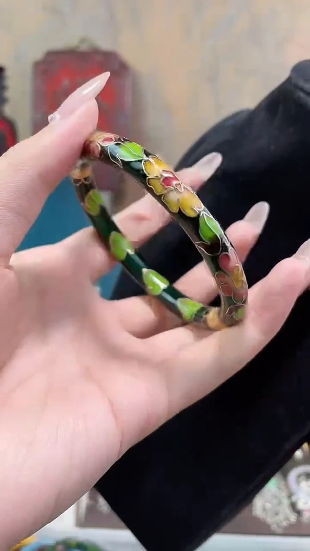 非遗景泰蓝开口镯子绿色