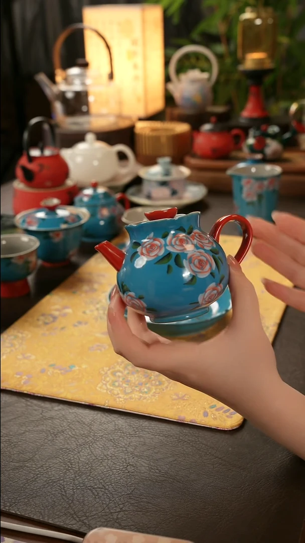 陶瓷茶具亮面玫瑰花苞壶