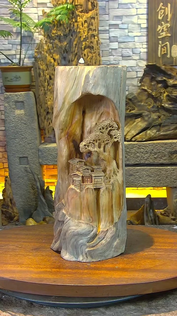 木香樟木山水摆件