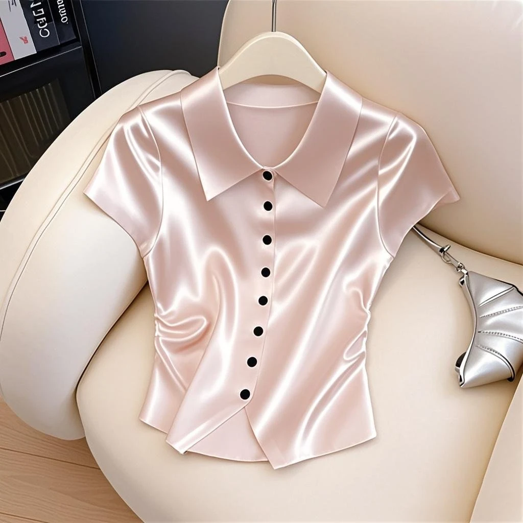 2025夏季新款洋气设计感小众时尚百搭气质减龄漂亮POLO领上衣T恤