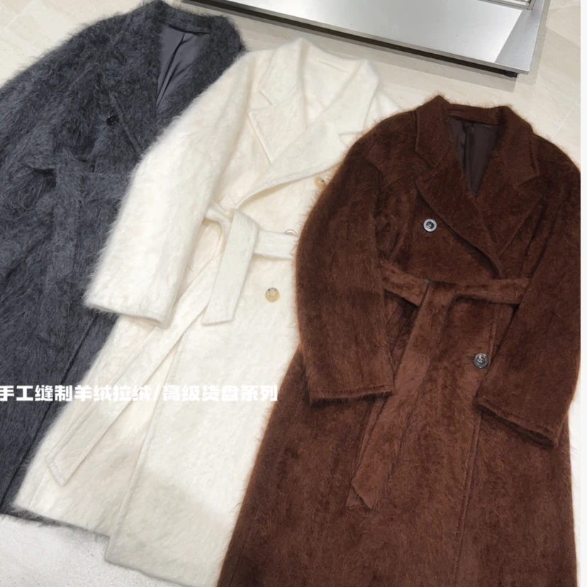 8819羊绒拉毛 长款带腰带