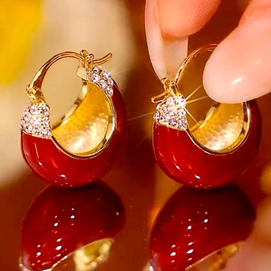 925银针珐琅耳饰 【65号】法式轻奢时尚红色耳饰