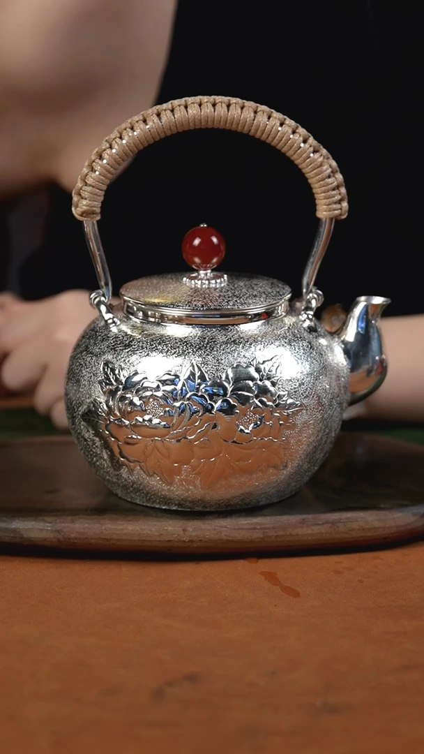 手工锤纹牡丹烧水提梁