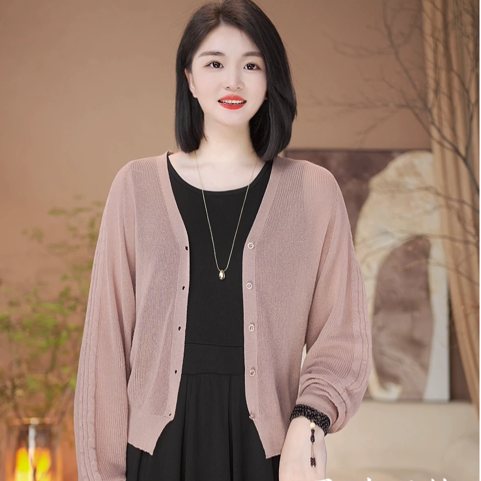 承欢天丝开衫初秋小外披短款空调衫防晒宽松女外套慵懒开衫不起球