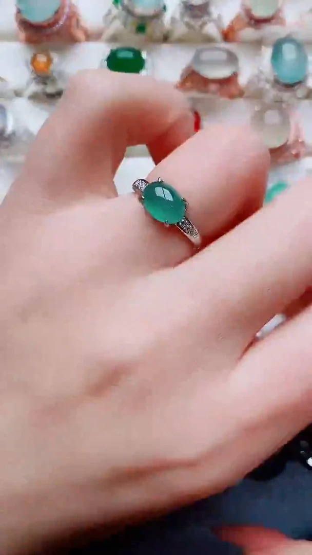 银S925镶嵌戒指翡翠...