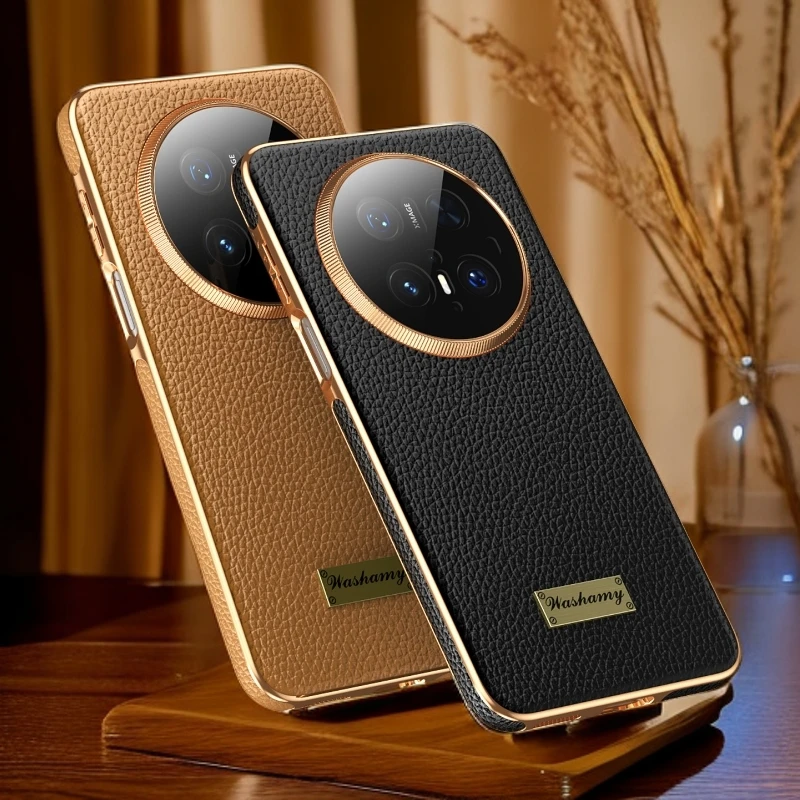 适用华为Mate70/60Pro手机壳新款真皮镜头全包防摔轻奢商务保护套