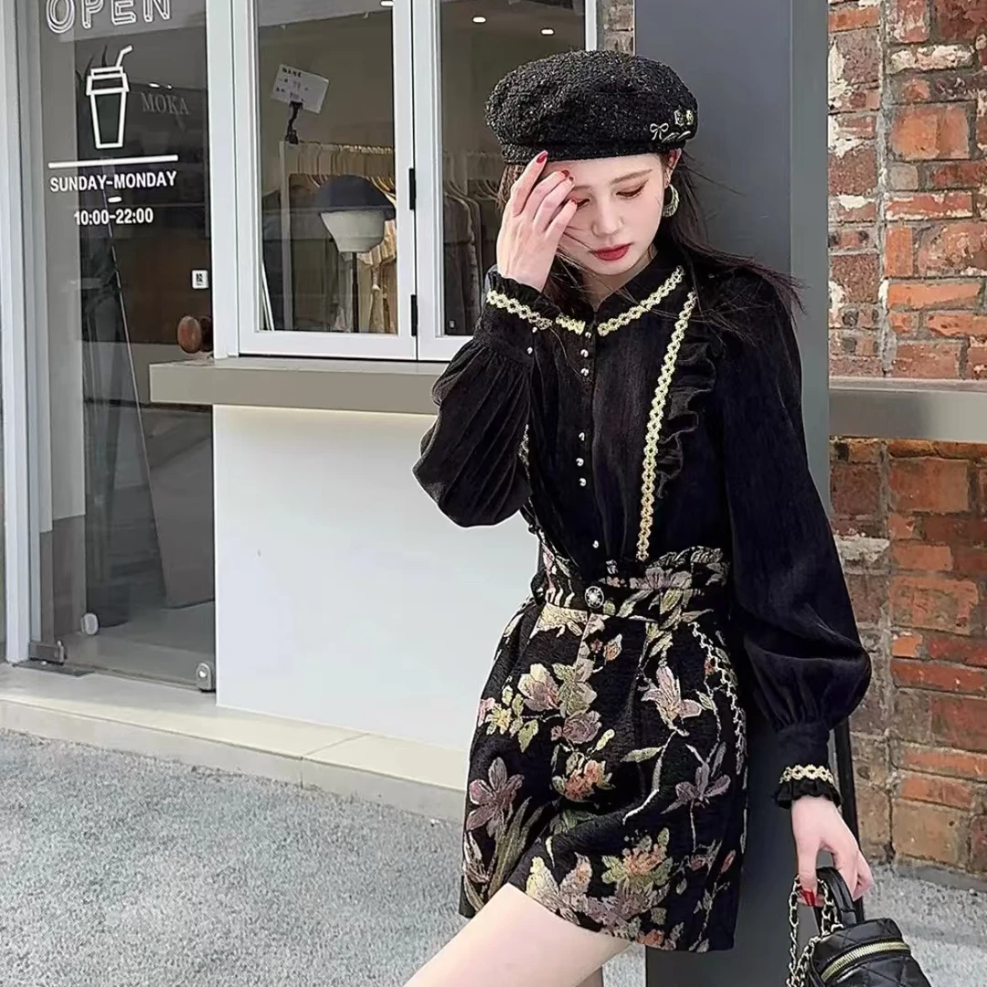 加绒加厚2025年秋季新款法式复古小香风穿搭秋冬小众长袖衬衣