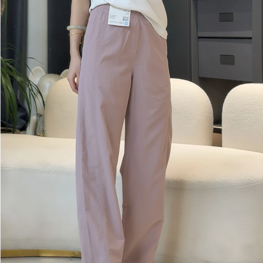 春夏女士休闲宽松束脚阔腿裤简约松紧腰抽绳伞兵裤