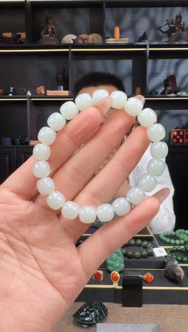 【闪购商品】和田玉1未镶嵌10mm白玉老型手串
