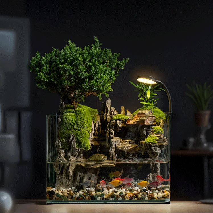 【山居秋暝】双流水可拆洗玉锦松桌面办公室创意流水微景观30*18*20