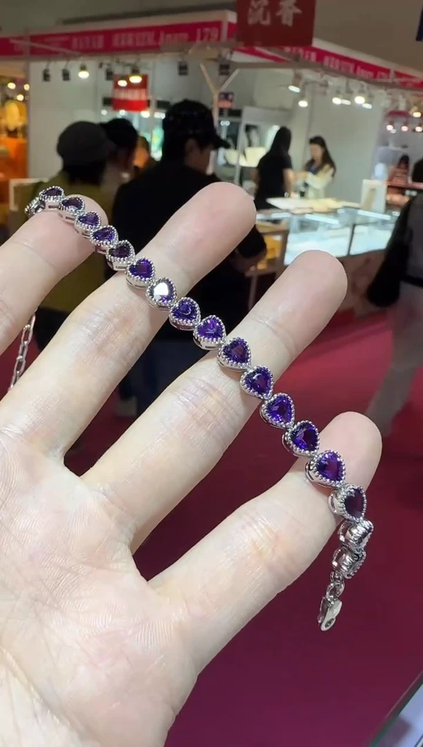银S925镶嵌手链紫晶6mm帝王紫