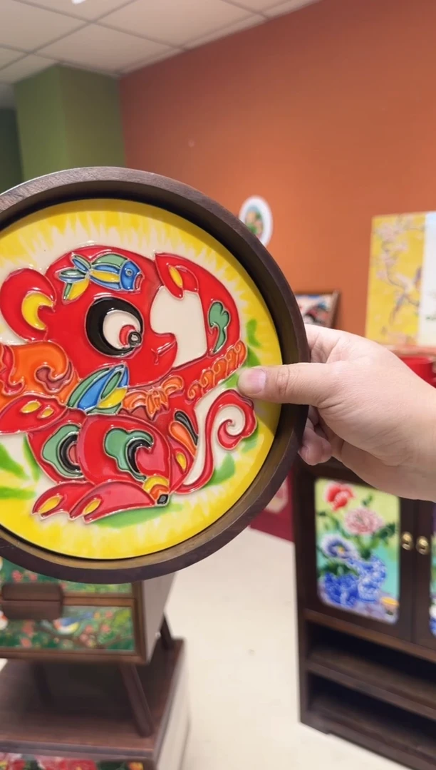 陶瓷 20圆 红盘 猴