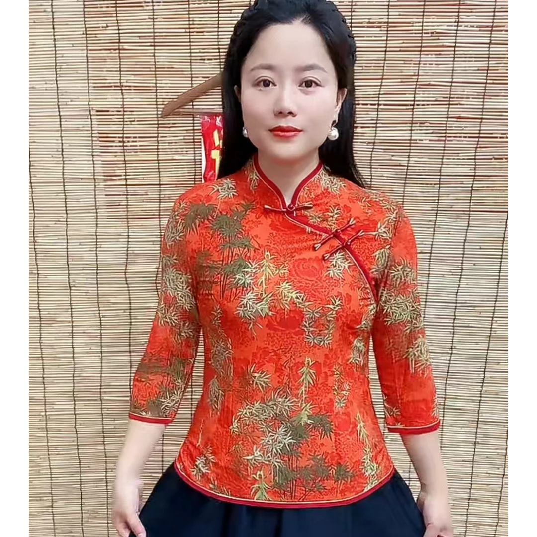 中国风夏季复古盘扣七分袖旗袍小上衣