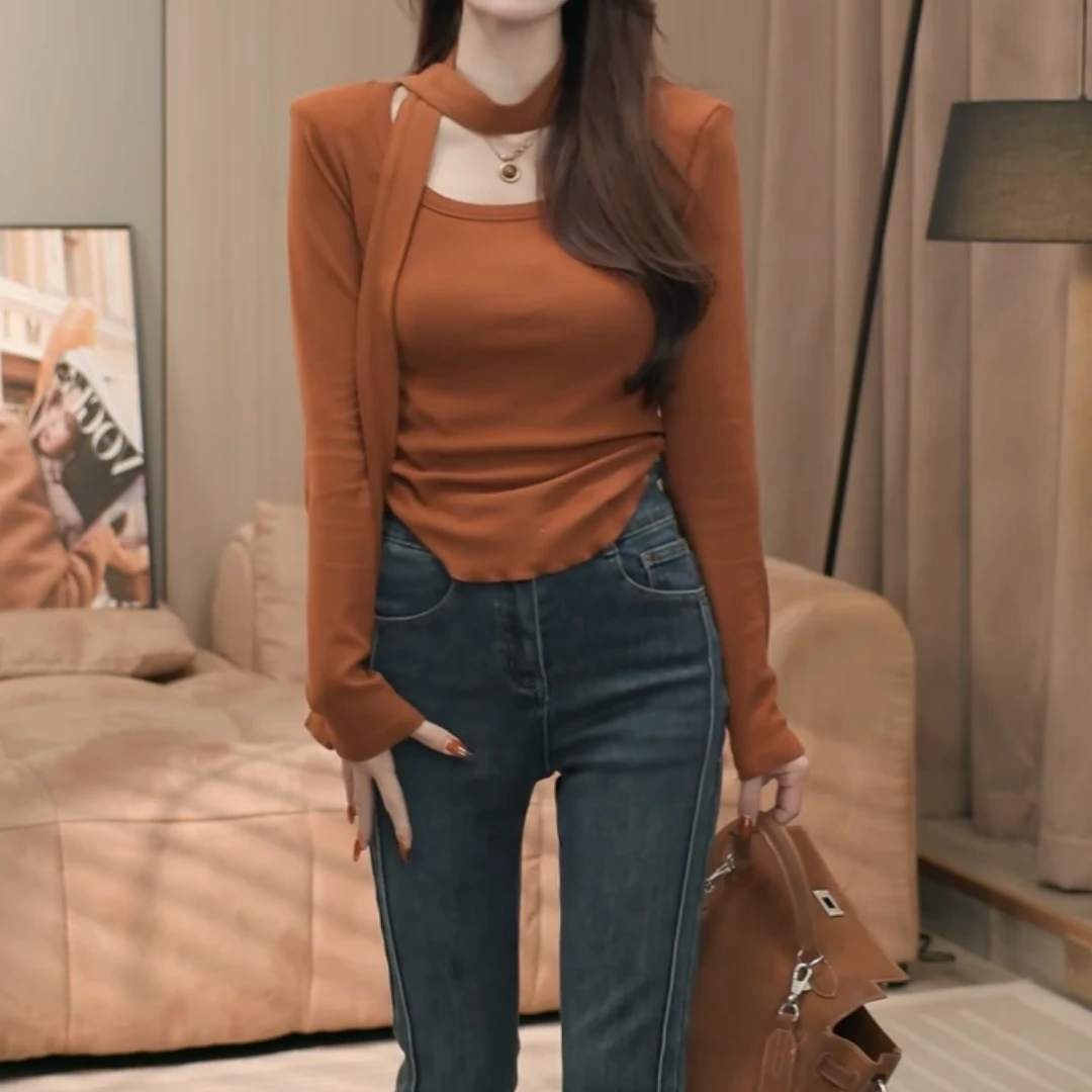 2024冬季新款韩版设计感修身小众飘带法式方领TLK2501035