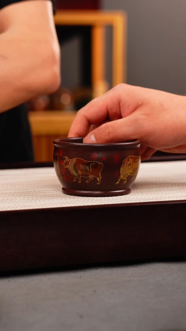 茶壶紫砂石红 五牛杯