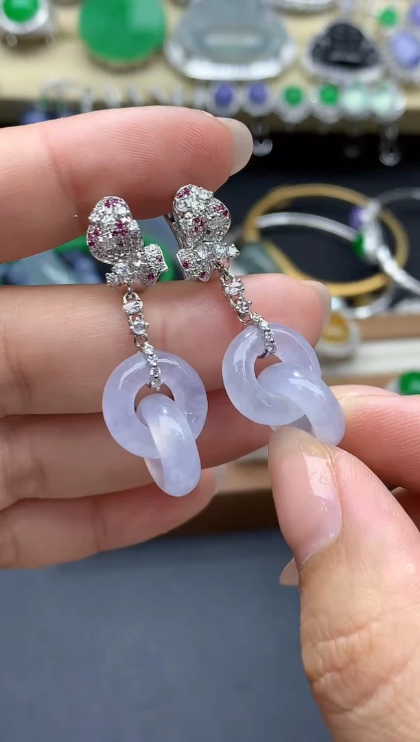 翡翠18K金镶嵌耳饰586-春日珠宝