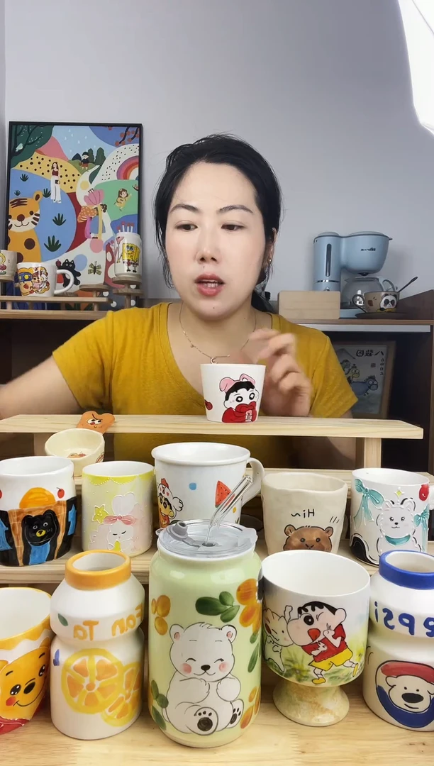 杯子景德镇高温釉下彩陶瓷手绘卡通创意