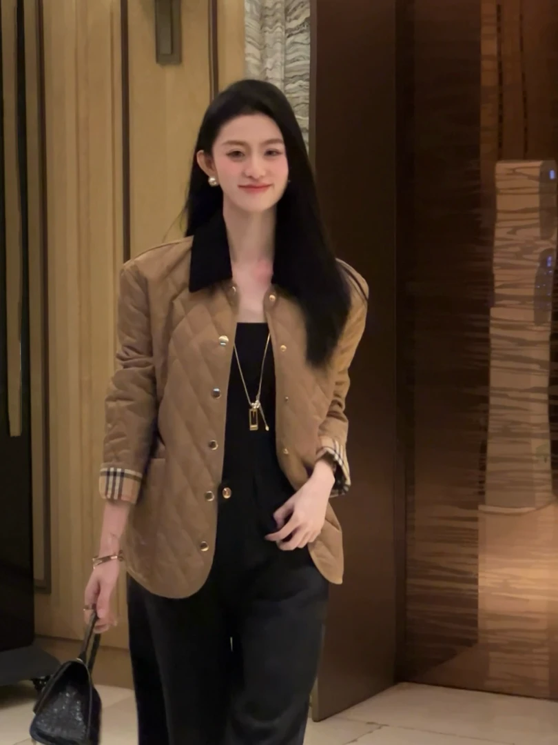 【HanHan】灯芯绒经典菱形绗缝棉服驼色HHH