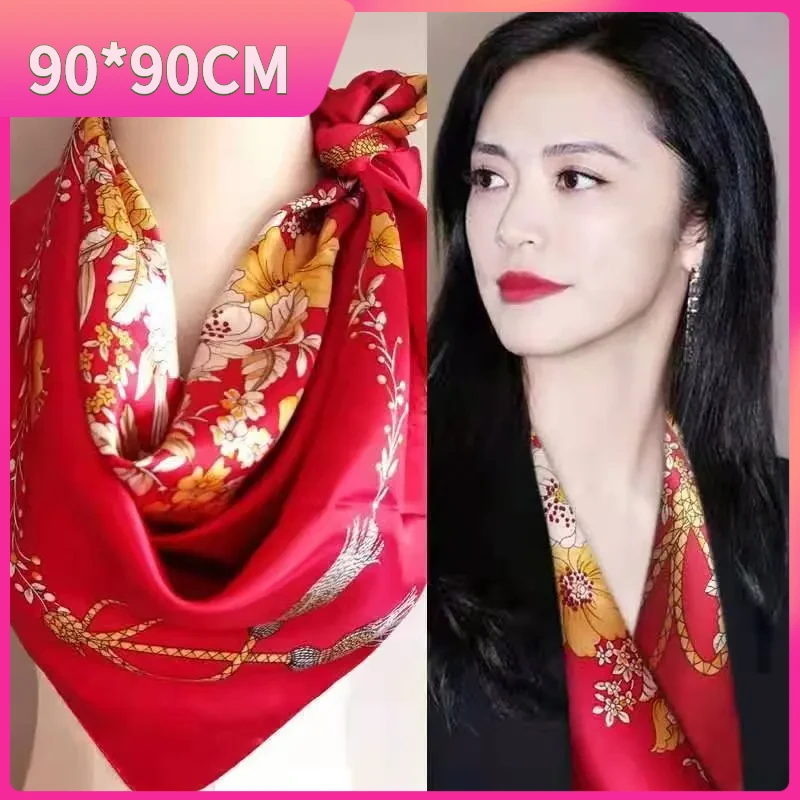 百搭气质女士90大方巾时尚丝巾夏季女士丝巾春秋多功花丝围巾薄款