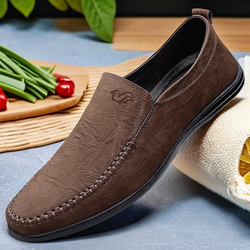 【富贵鸟正品】2025新款春季手工磨砂皮百搭男士皮鞋舒适懒人驾车鞋
