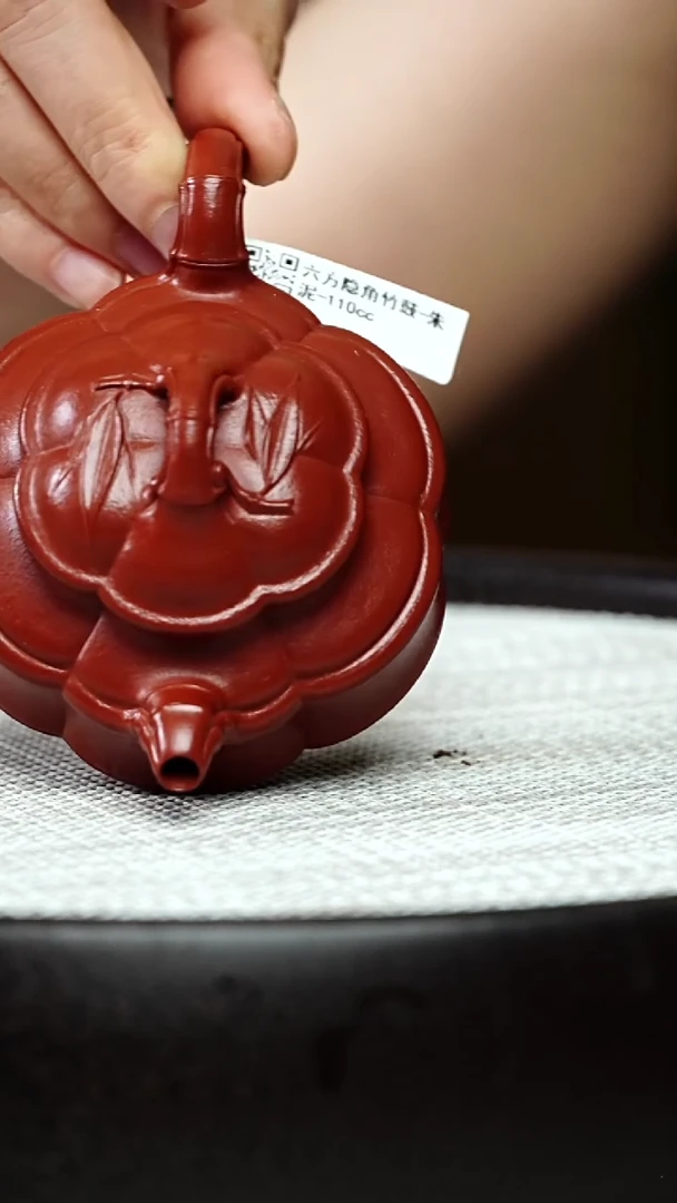 茶壶紫砂琳***NZH-0023六方隐角竹鼓-朱泥-110cc