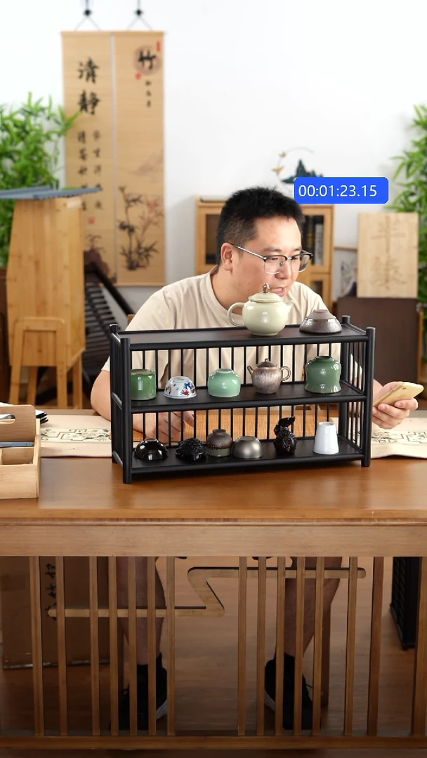 竹纯楠竹三层围栏50茶杯架