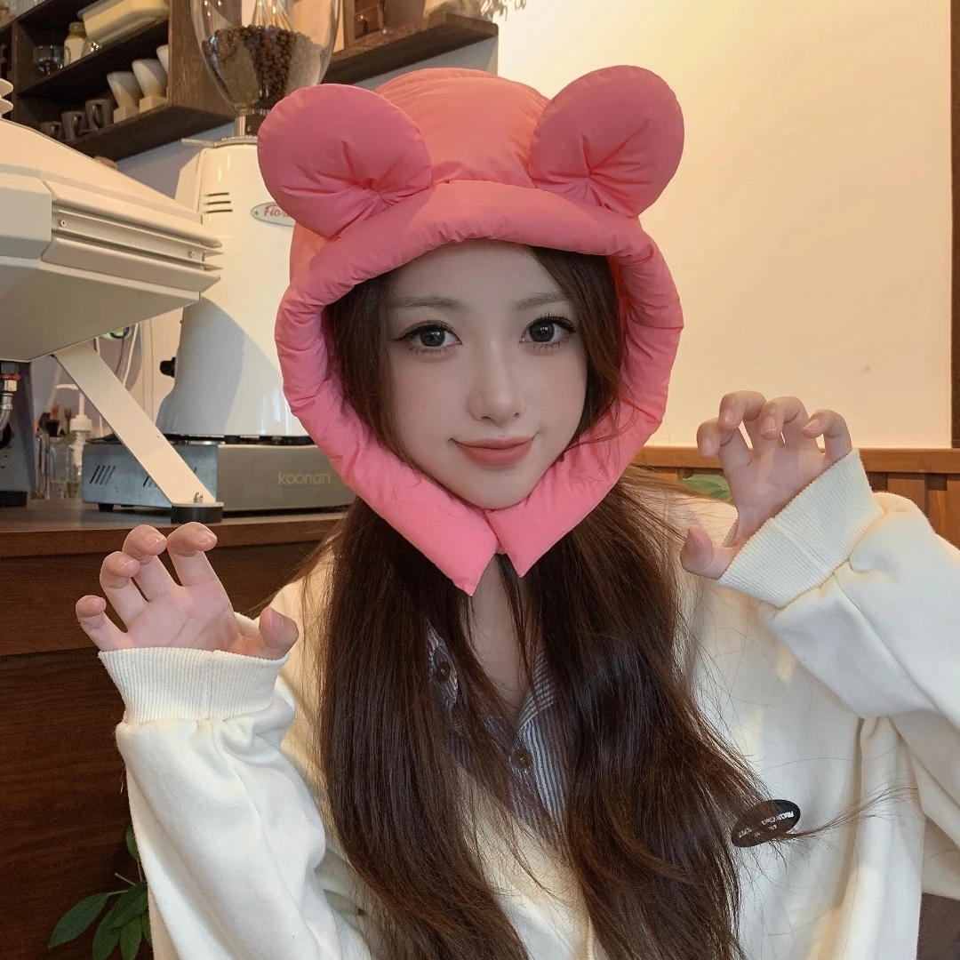 时尚新款保暖帽大帽围可爱秋冬显脸小加厚防寒帽子简约百搭包头帽