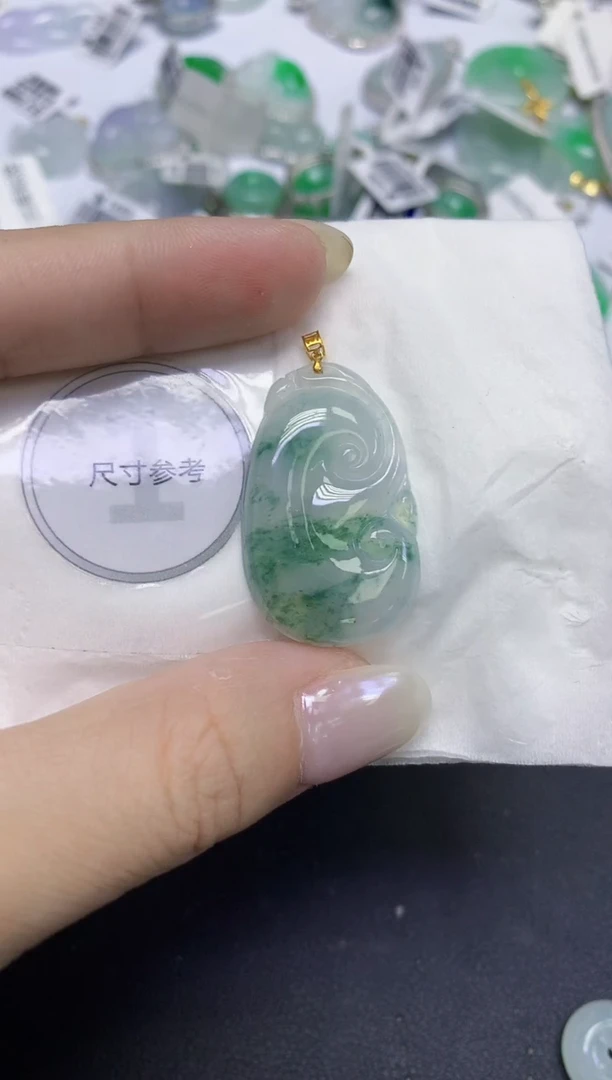 颈饰18K金镶嵌翡翠天然缅甸翡翠A货百元以上9元证书费自理