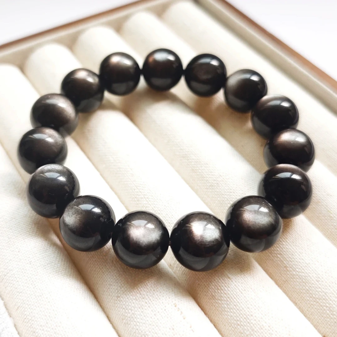 YS01天然双眼银曜石手链单圈男女同款黑曜石手串多样性发一