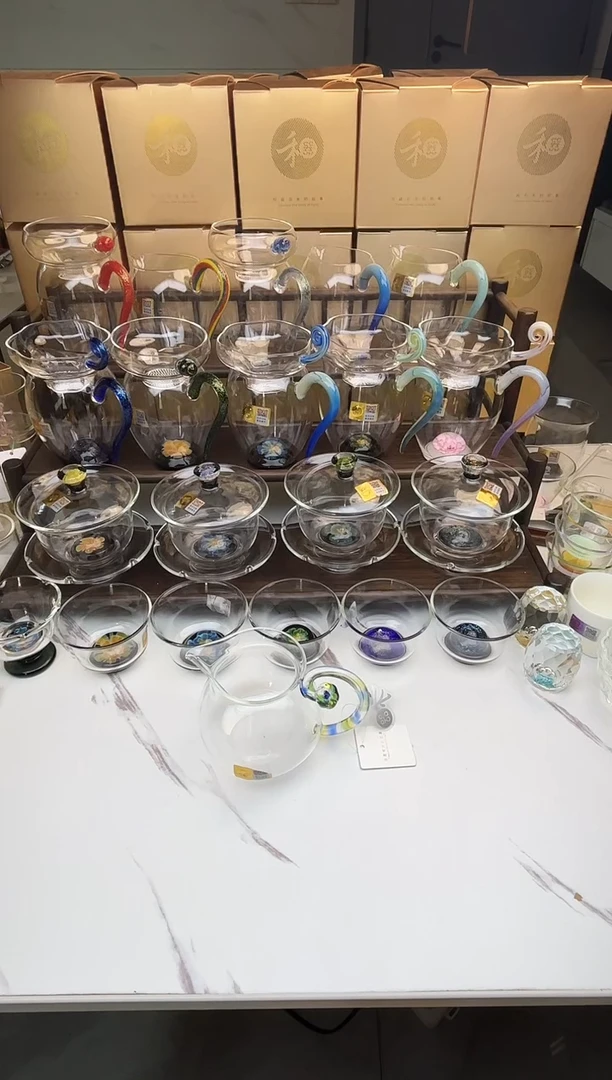 手工艺品玻璃禾器 浮莲茶海迷翠