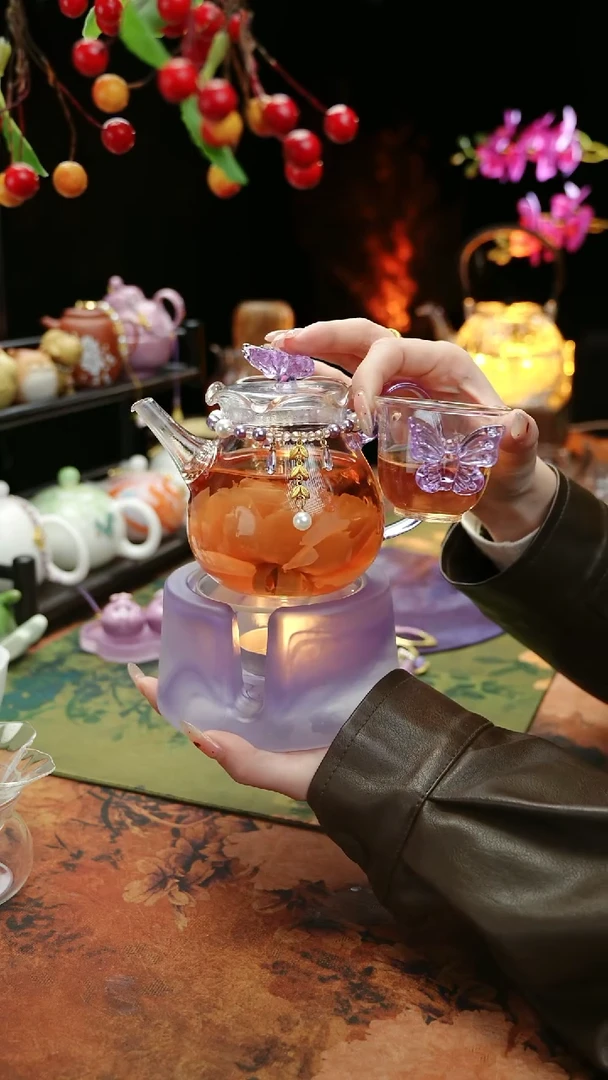【闪购商品】紫色温茶台+茶壶+链子+杯子