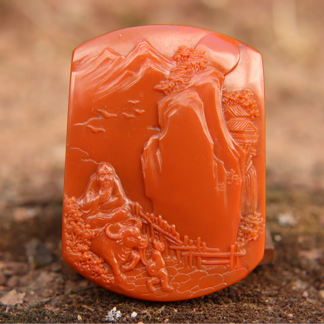 凉山南红柿子红老子出关紫气东来挂件