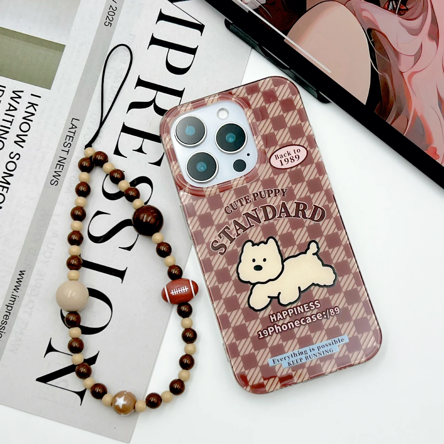 IMD手机壳可爱格纹布小狗适用苹果17iPhone16华为小米oppovivo