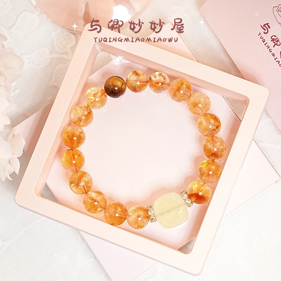 【聚寰宇】与卿 10mm黄塔晶 黄虎眼石 柠檬晶雕刻件