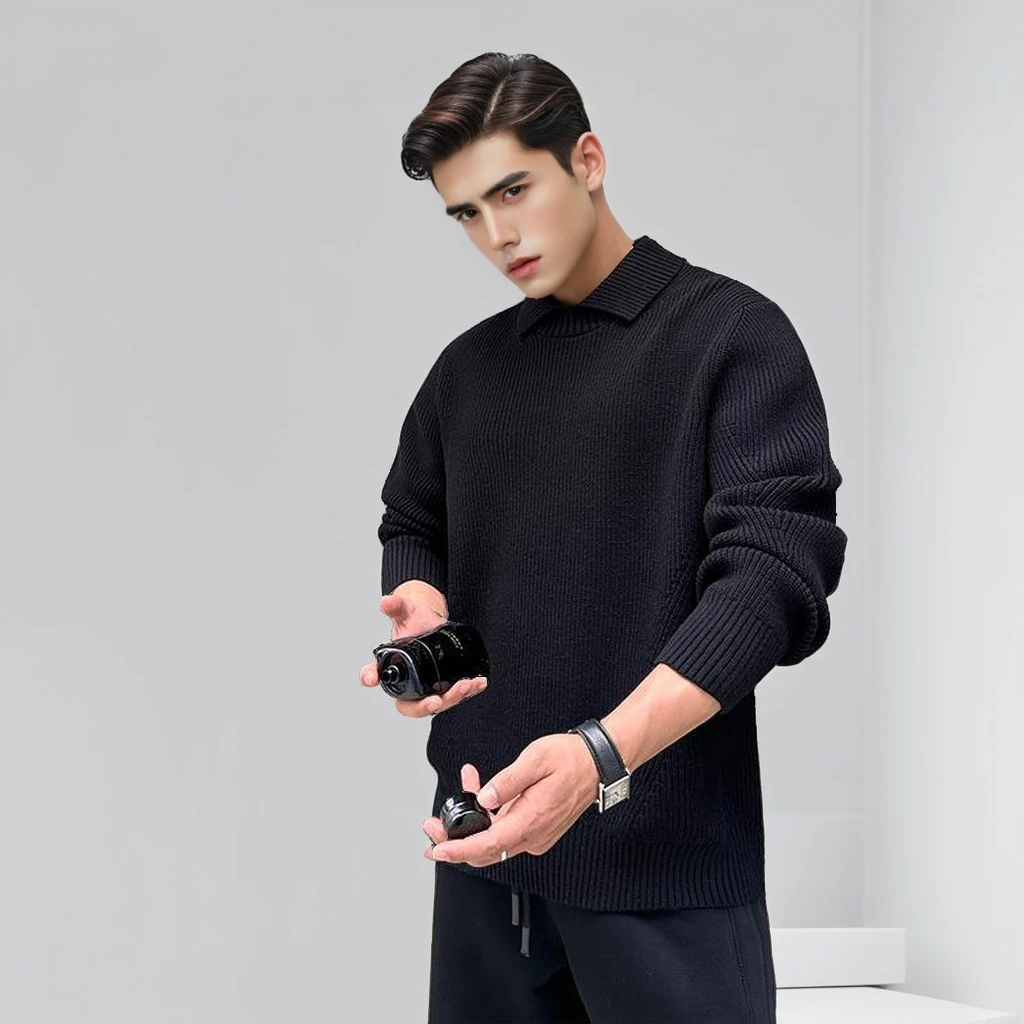 300斤大码男装【绅士翻领设计感】简约毛衣冬季针织衫毛线衣潮INS