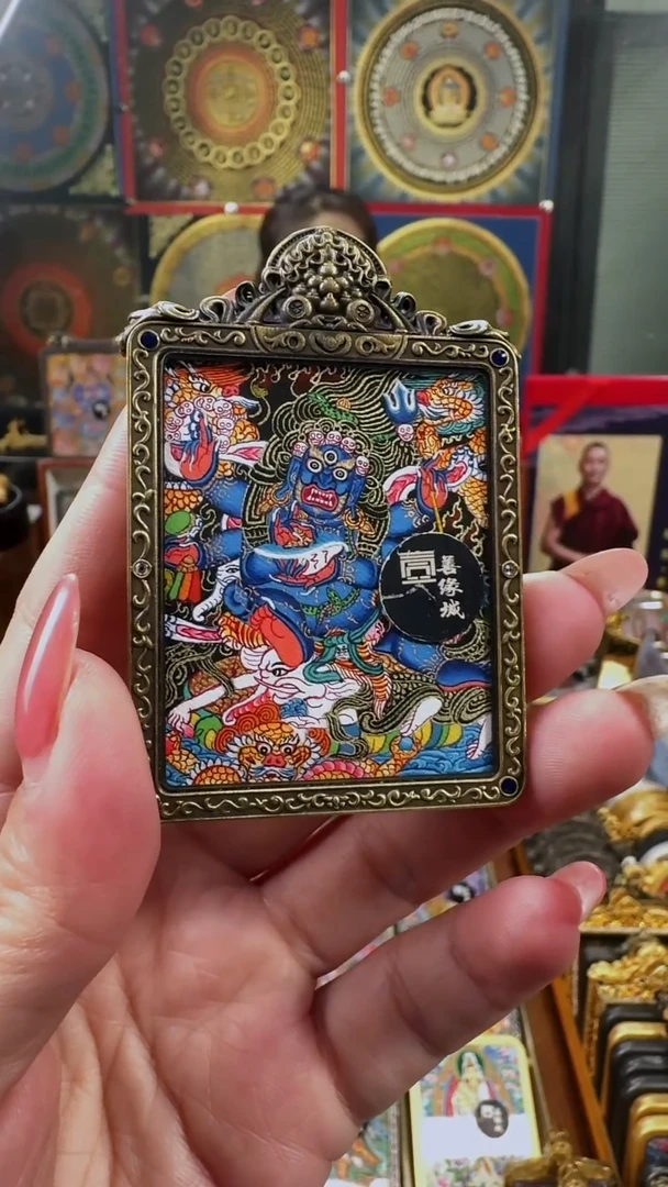 吊坠壹善缘城手绘唐卡黑六臂