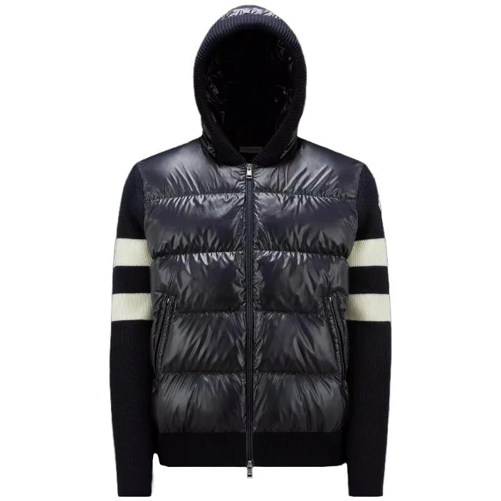 【香港直邮】Moncler盟可睐男款深蓝色拼接绗缝拉链连帽羽绒服