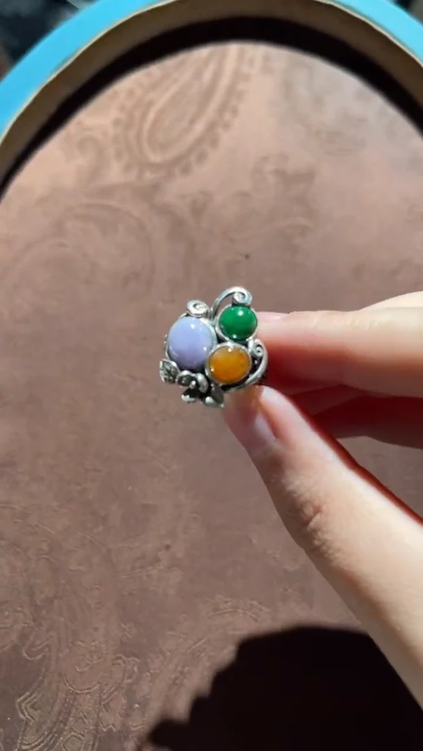 银S925镶嵌戒指翡翠红翡绿翠