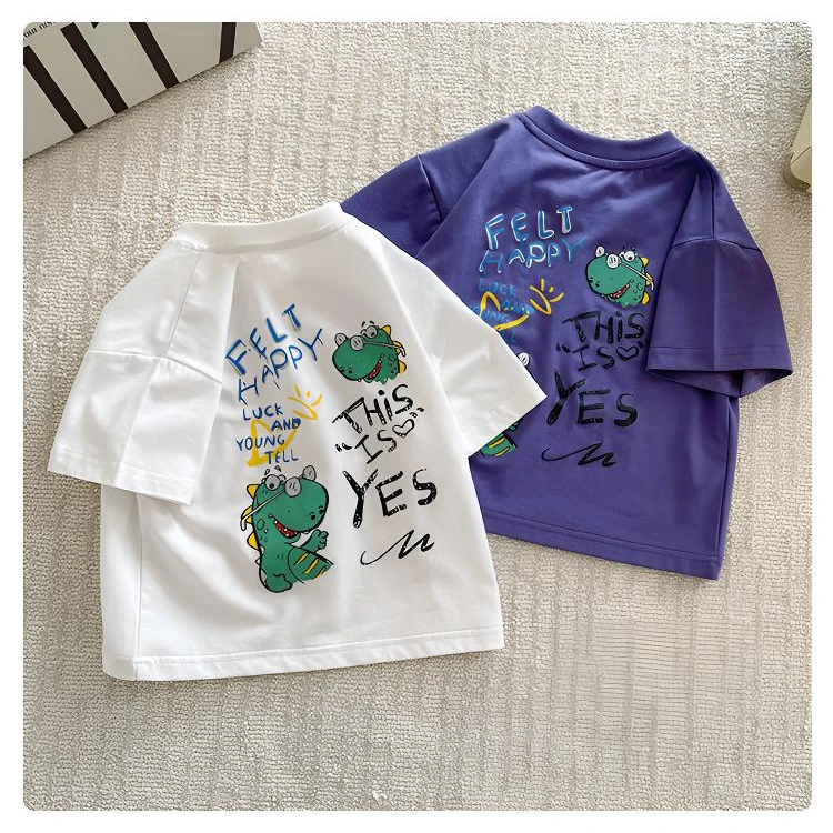 男童夏季短袖t恤2025新款洋气宝宝夏装衣服儿童卡通印花恐龙体恤