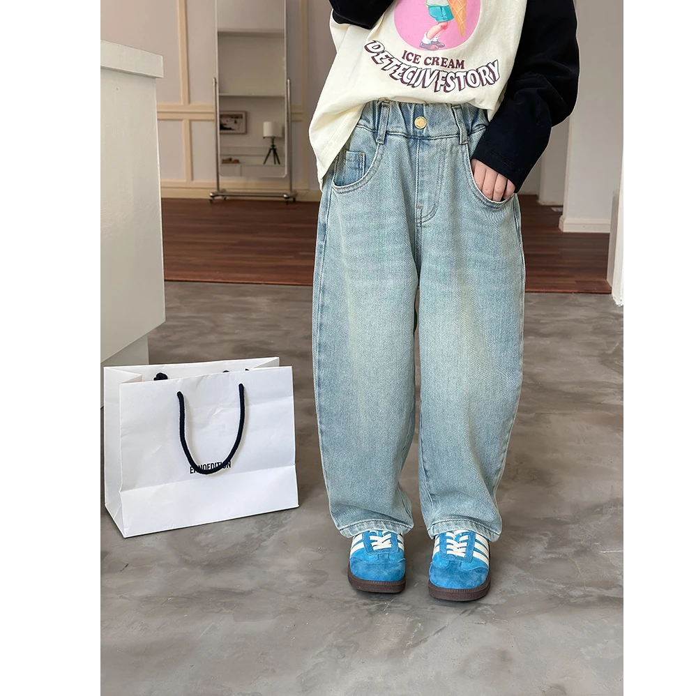 【秋季新品】女童韩版秋款洋气舒适赛络纺水洗做旧牛仔裤24Y008
