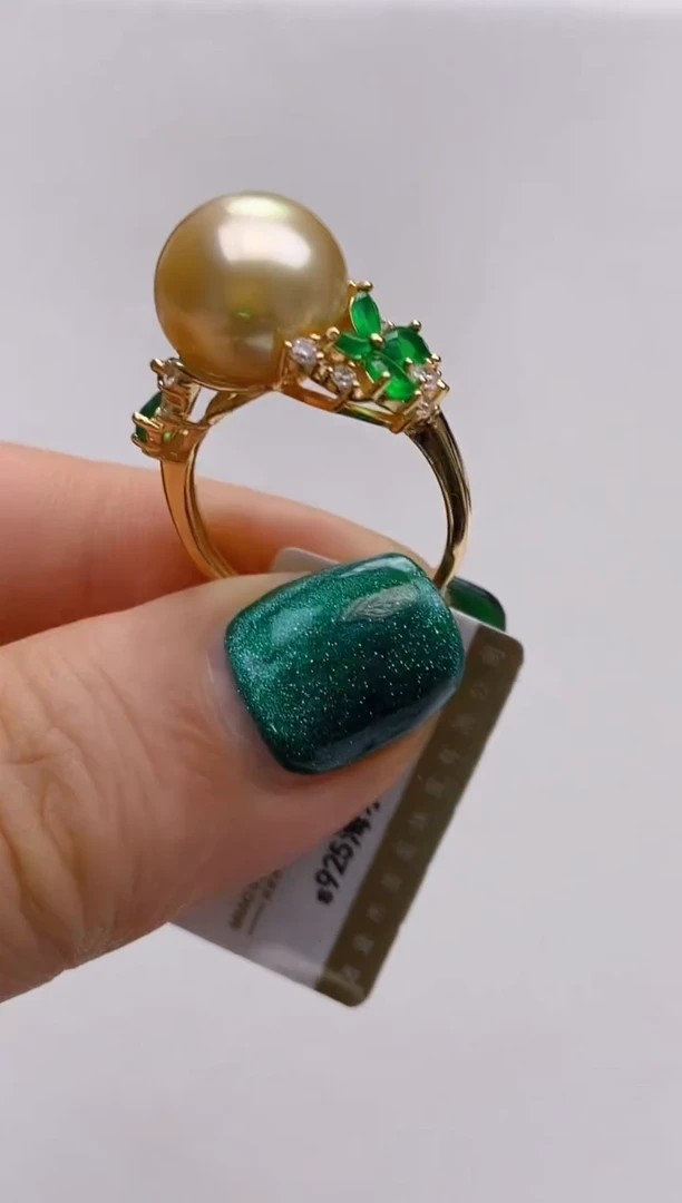 银S925镶嵌海水珍珠戒指85 11-12mm